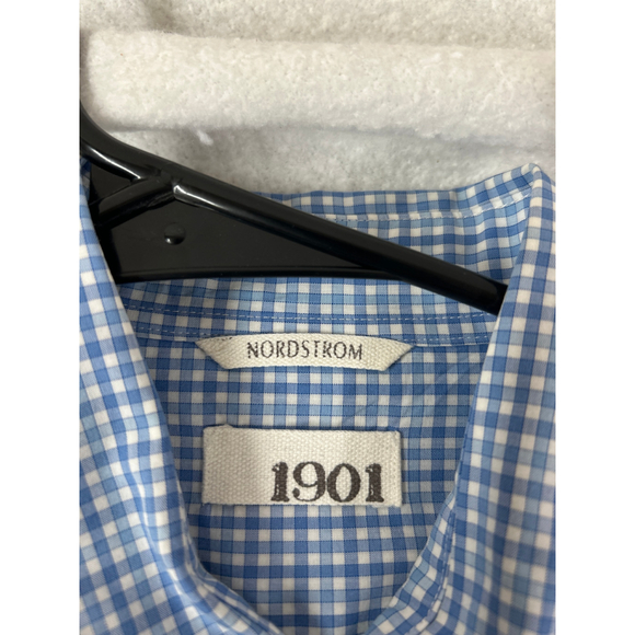 Men's 1901 NordstromBlue‎ and White Checkered Button-Down Shirt, Size Small - Picture 5 of 7